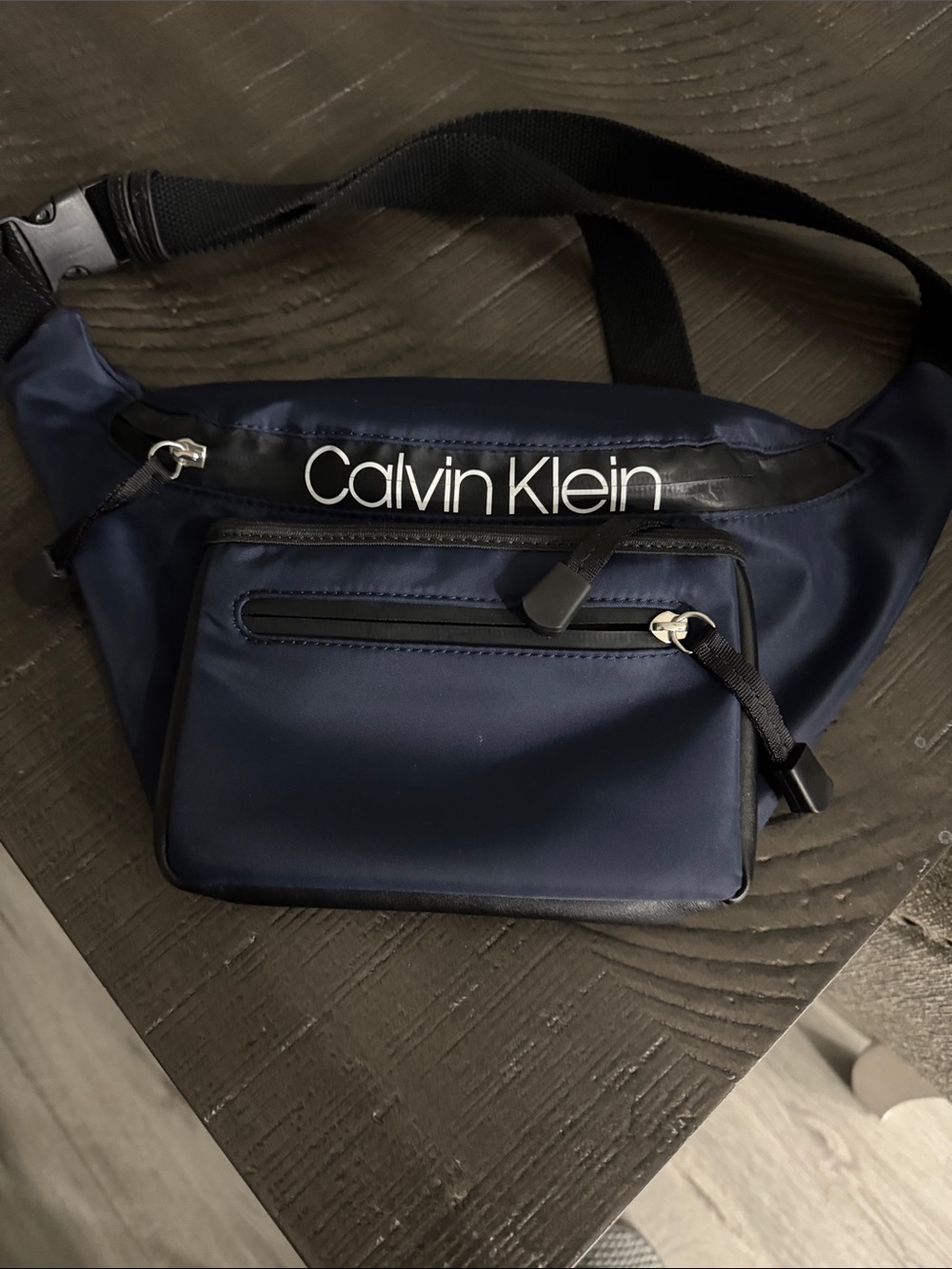 Calvin Klein Navy and Black Belt Bag with Front Pocket